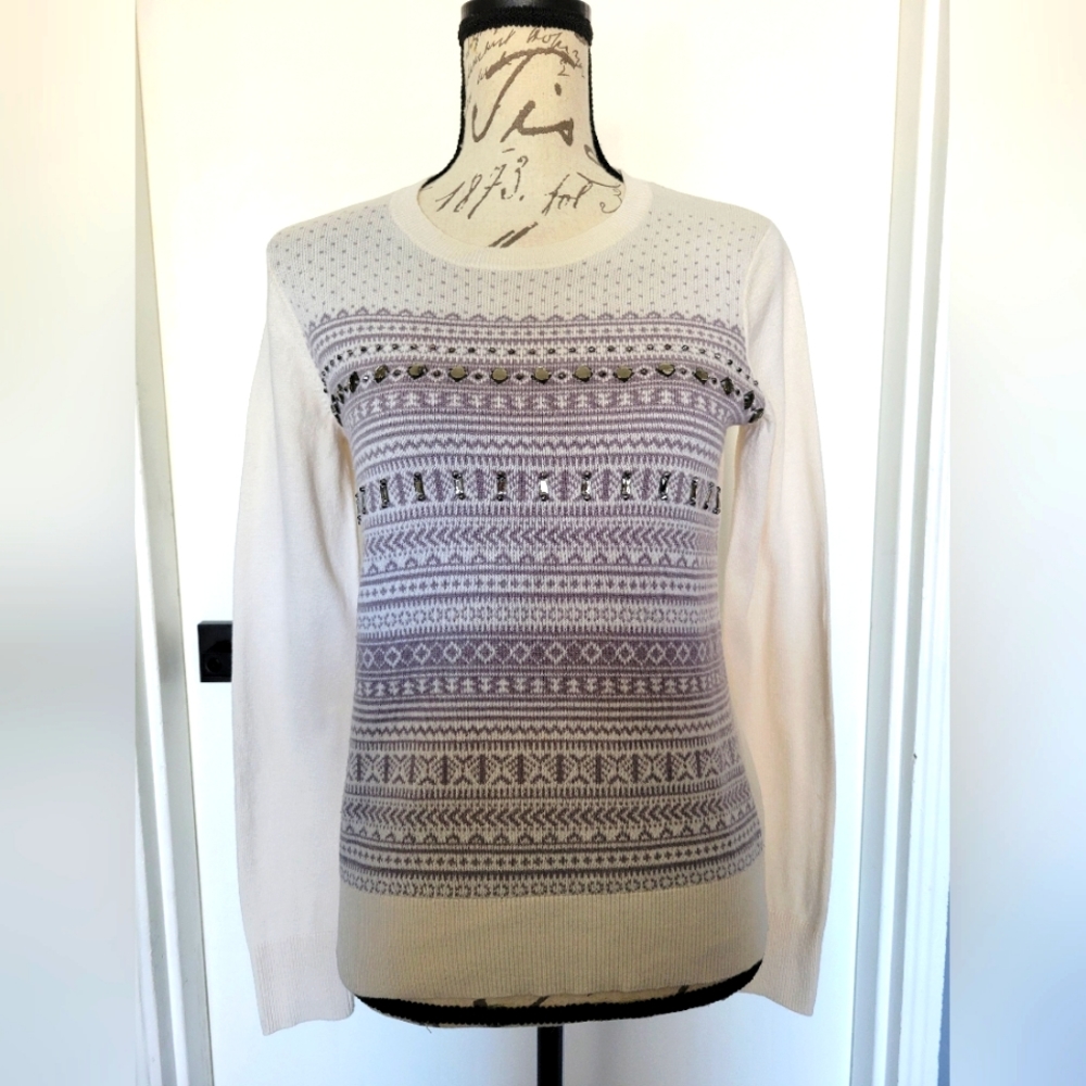 Merona Fair‎ Isle Cream Grey Beaded Pullover Sweater Size S